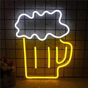 Beer Neon Signs Yellow White Neon Lights Wall Decor for Man Cave